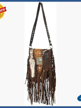 Genuine Leather Messenger Bag with Fringe Western Style Handbag